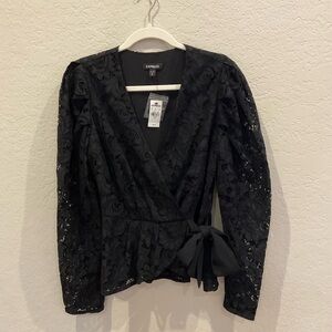 Express Black Lace Wrap Top